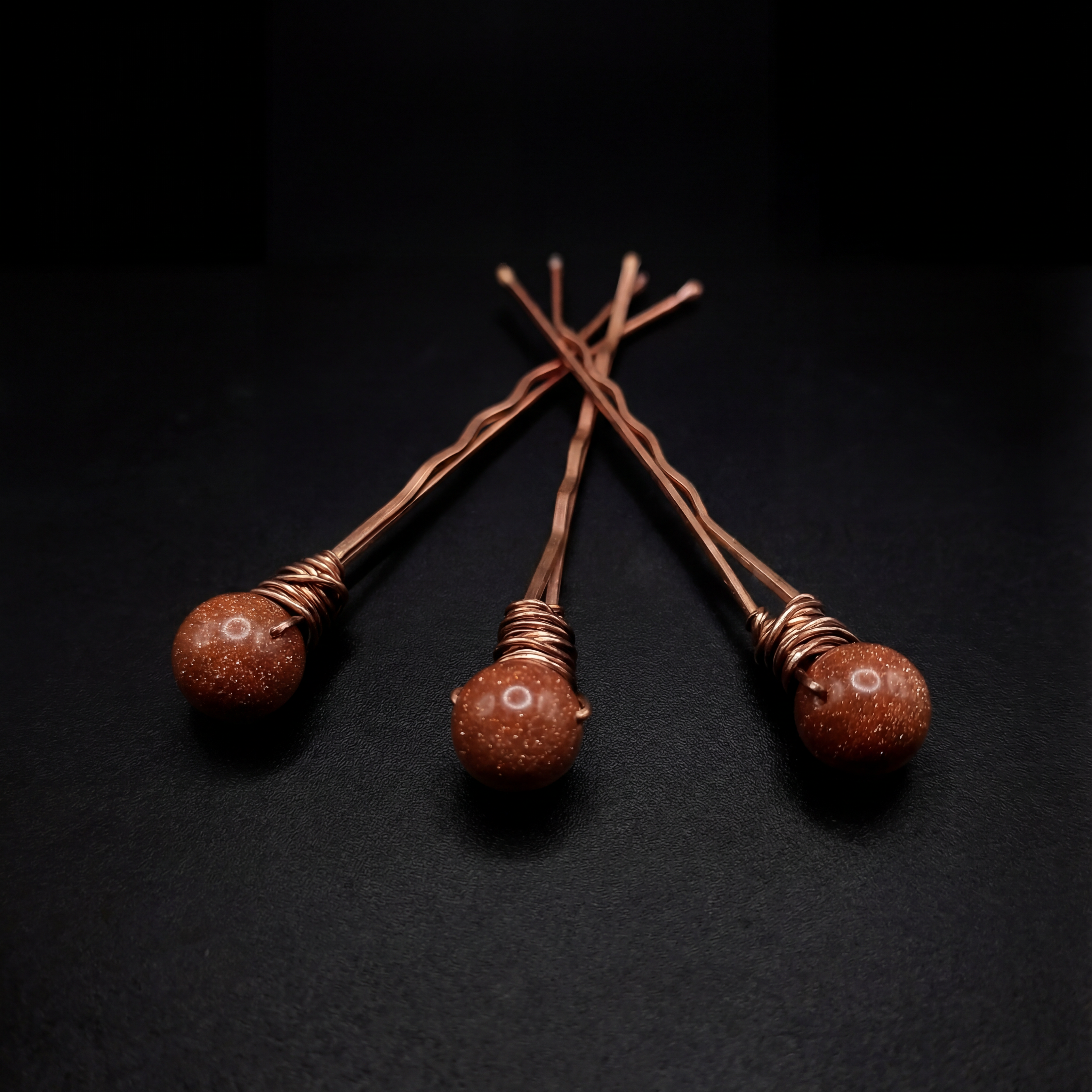 Orange Red Goldstone Bobby Pins by The Fairy Lantern