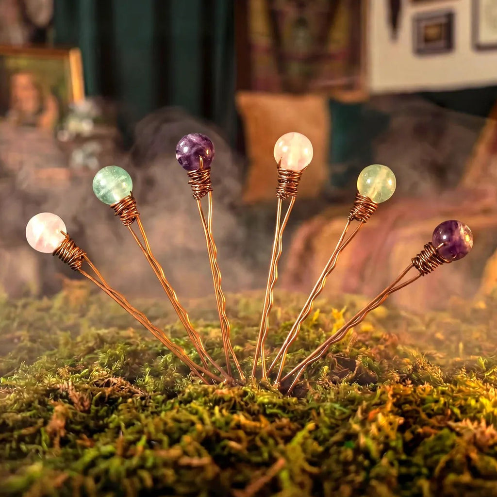 Rainbow Fluorite Crystal Intention Hair Pins