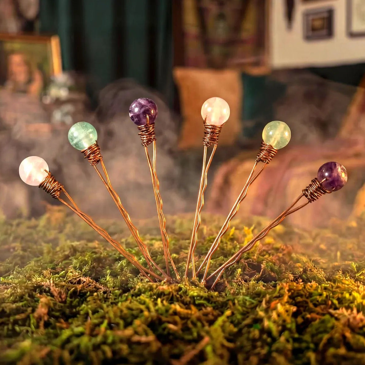 Rainbow Fluorite Crystal Intention Hair Pins